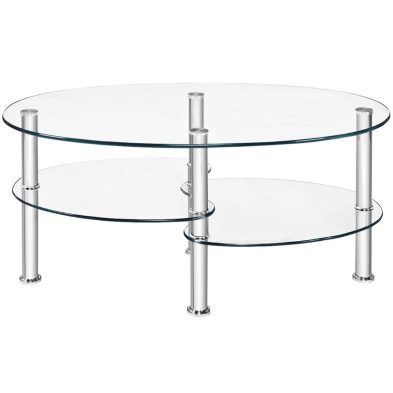 Hivvago Tempered Glass Oval Side Coffee Table