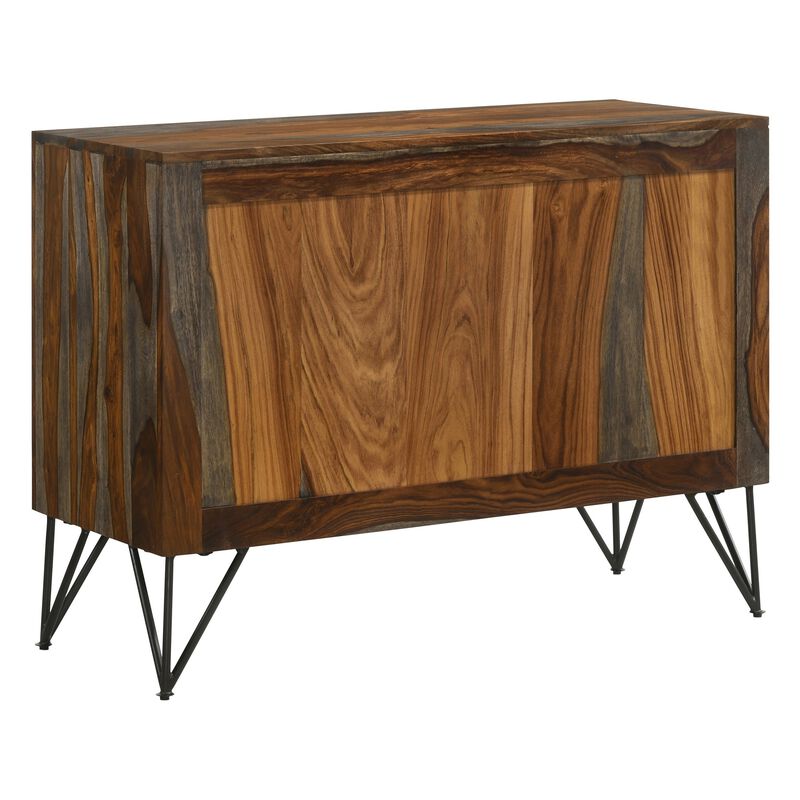 40 Inch Rustic Sideboard Cabinet Console, 2 Doors, Brown and Smooth Gray-Benzara