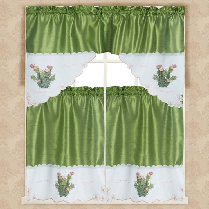 RT Designer's Collection 3 Piece Set Adds Charm Any Kitchen Decor Monarch Cactus Kitchen Curtain 52" x 18" Sage