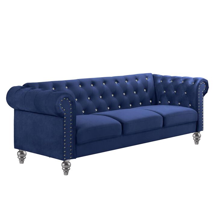 New Classic Furniture Furniture Emma Velvet Fabric Sofa with Rolled Arms in Royal Blue