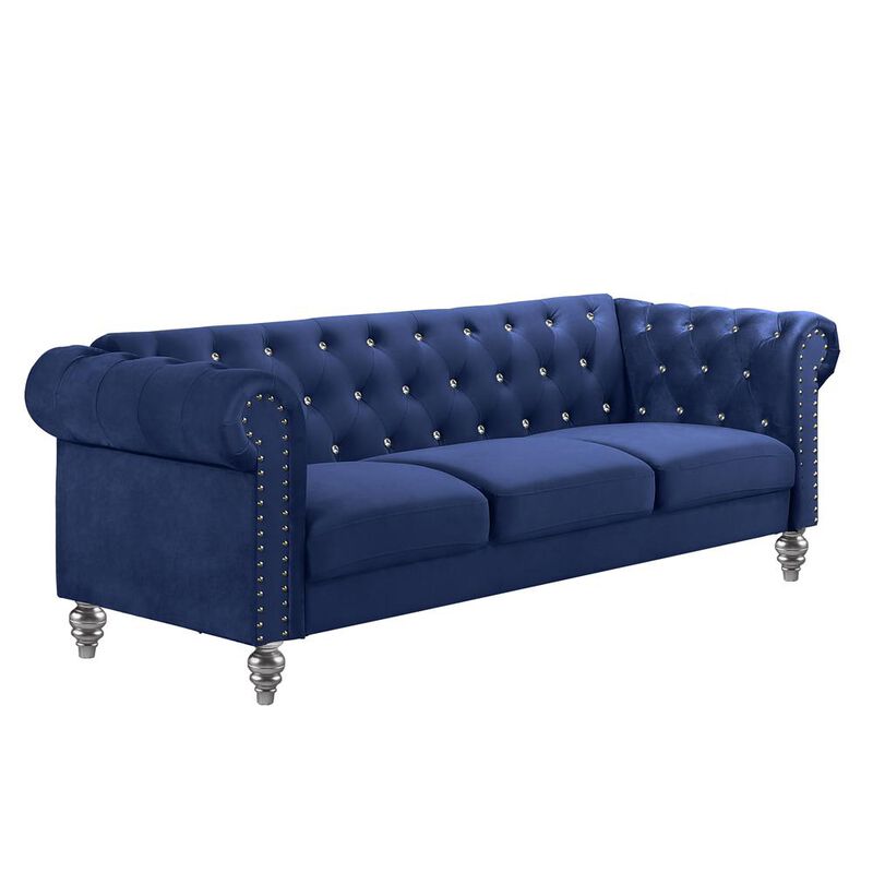 New Classic Furniture Furniture Emma Velvet Fabric Sofa with Rolled Arms in Royal Blue