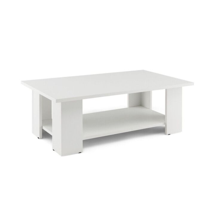 Hivvago Large 36 Inch 2-tier Wooden Modern Coffee Table with Storage Shelf