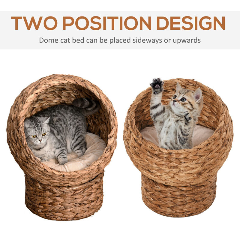 Cozy Cat Cocoon: Brown Wicker Egg-Shaped Elevated Feline Bed