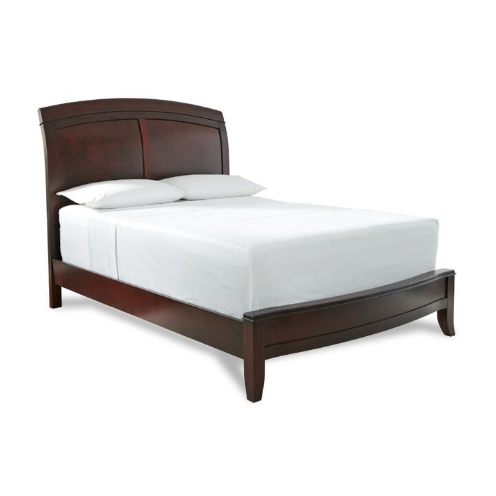 Kyle Soild Wood Low Profile King Bed with Sleigh Headboard, Cherry Brown - Benzara