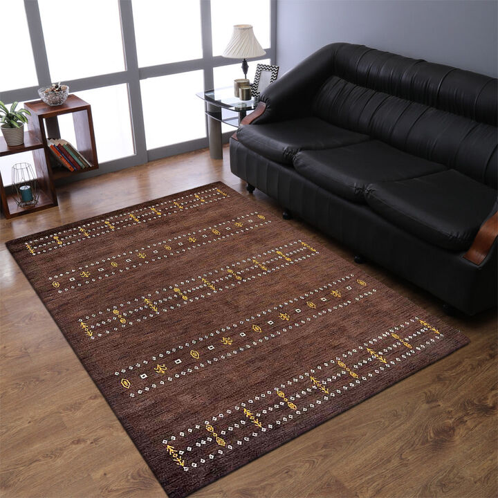 Rugsotic Carpets Hand Knotted Loom Wool 6'x9' Area Rug Contemporary Brown L00588