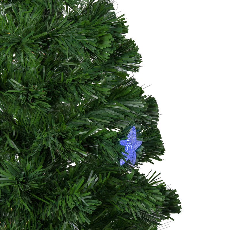 4' Pre-lit Potted Medium Pine Color Changing Star Artificial Christmas Tree - Multi-Color Fiber Optic LED Lights
