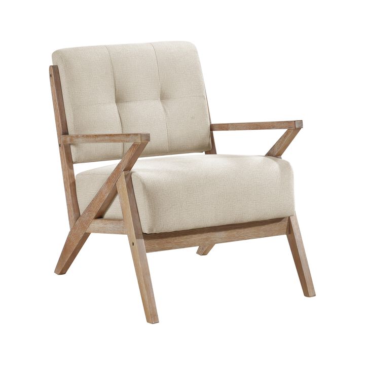 Edra 33 Inch Accent Armchair, Rubberwood Frame, Cushioned Beige Polyester - Benzara