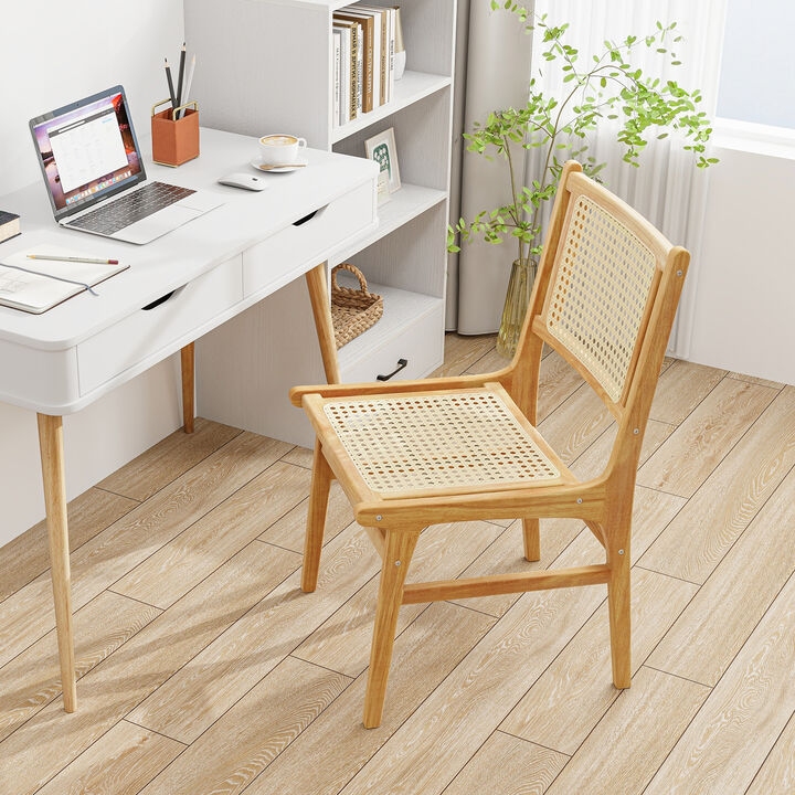 Rattan Dining Chair with Cane Woven Backrest and Teak Wood Frame