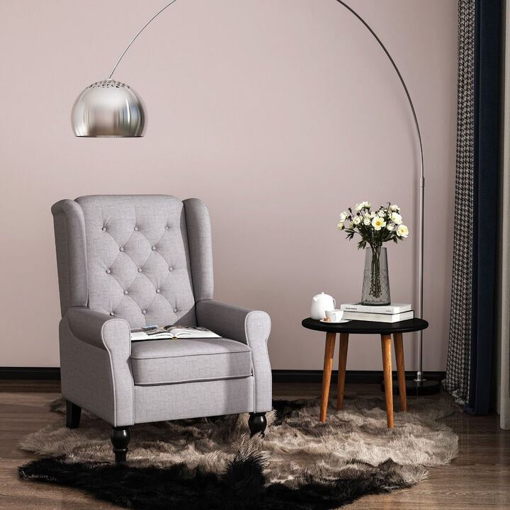 Gray Club Sophistication: Fabric Tufted Accent Chair with Wooden Legs