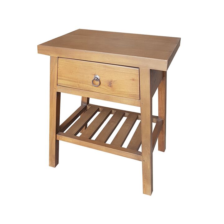 26 Inch Side Table, Classic Look, Drawer, Slatted Shelf, Modern Wood Brown - Benzara