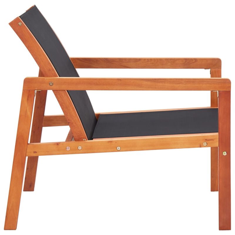 vidaXL Patio Lounge Chair Black Solid Wood Eucalyptus and Textilene