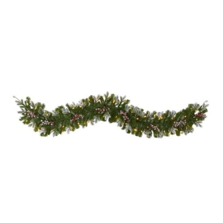 Hivvago 6' Snow Tipped Artificial Christmas Garland with 50 Warm White LED Lights and Berries Hivvago 6' Snow Tipped Artificial Christmas Garland with 50 Warm White LED Lights and Berries