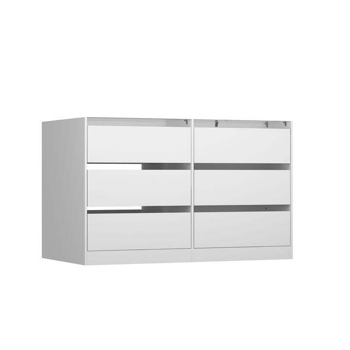 Armoire Bedroom Island Wardrobe Closet Island with 9 Drawers & Glass Tabletop, Island Dresser with Cushion Bench, Closet Island for Bedroom Cloakroom White (47.2”W x 27.5”W x 31.5”H)