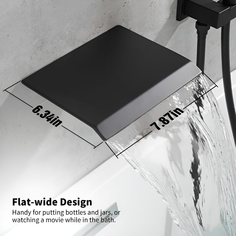 Wall Mount Tub Faucet with Handheld Shower, Waterfall Spout & Brass Valve