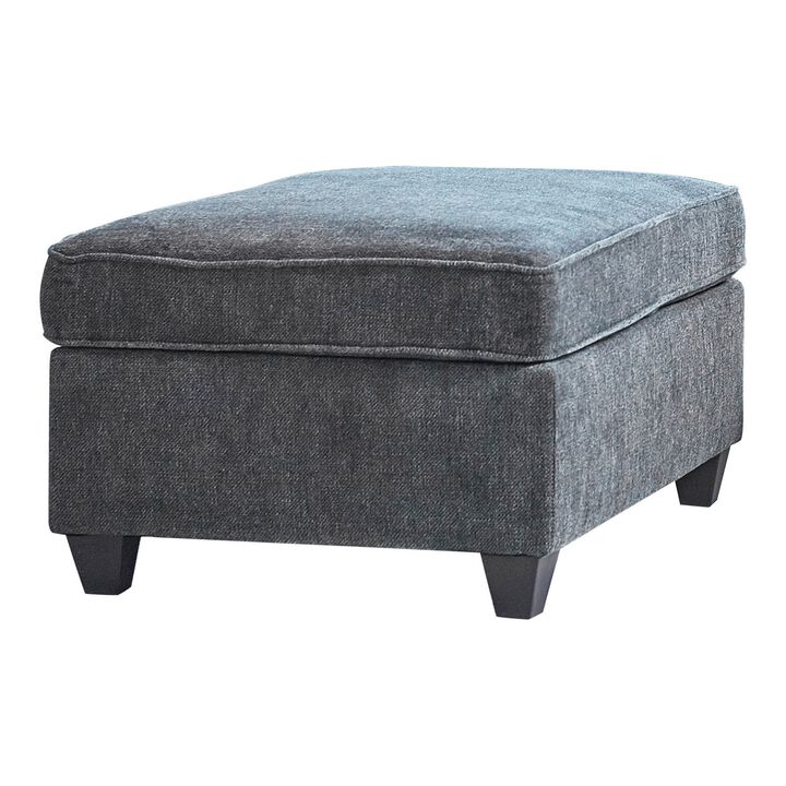 38 Inch Modern Ottoman, Smooth Gray Chenille Fabric, Plush Cushioned Seat-Benzara