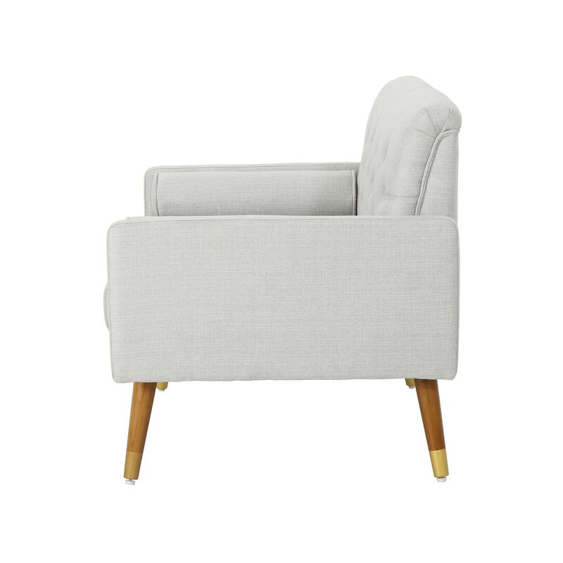Lita Wide Accent Club Chair, Button Tufted, Gray Textured Fabric - Benzara