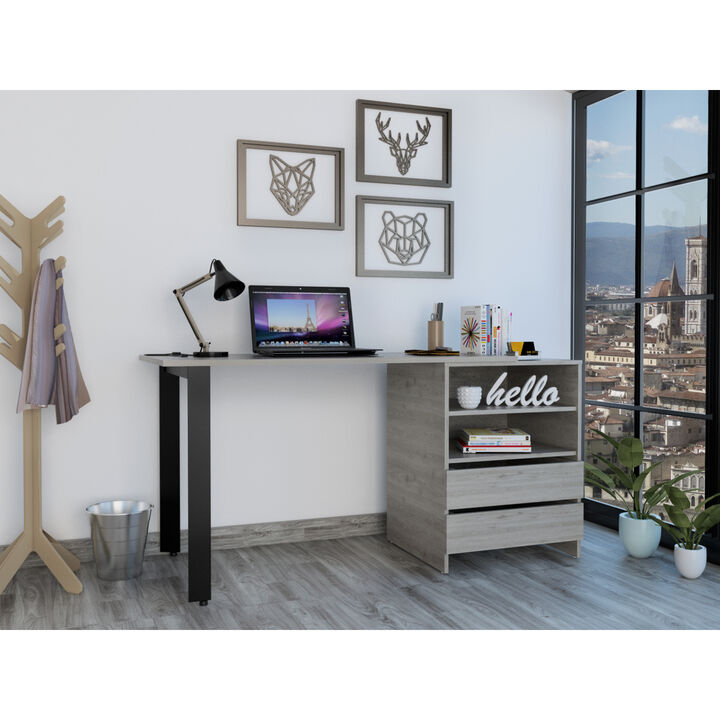 Kirsage 2-Drawer 2-Shelf Writing Desk Light Gray