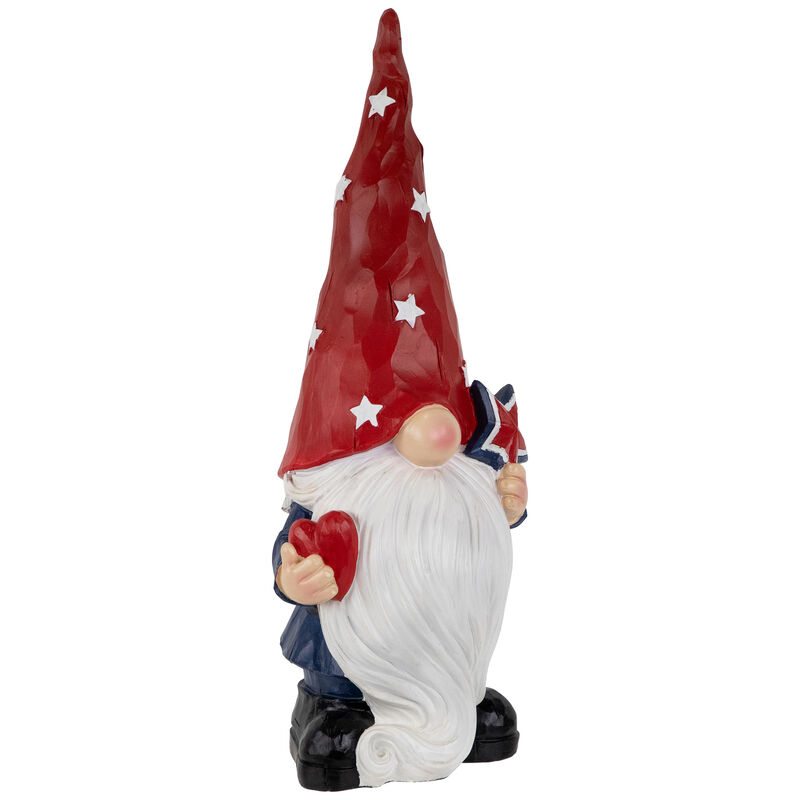 Gnome Holding Star Patriotic Outdoor Garden Statue - 16.5"