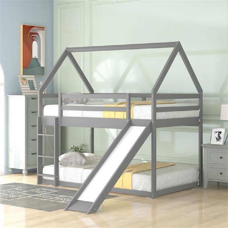 Kids' Bunk House Bed with Fun Slide and Easy-Climb Ladder