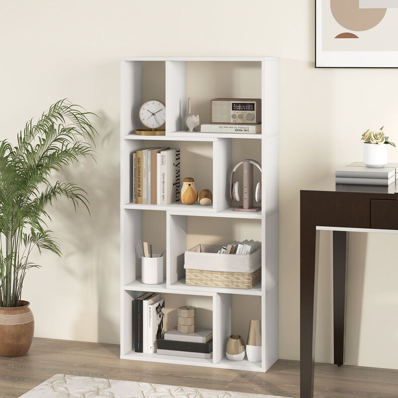 4-Tier Geometric Bookshelf with 8 Cubes for Living Room Bedroom