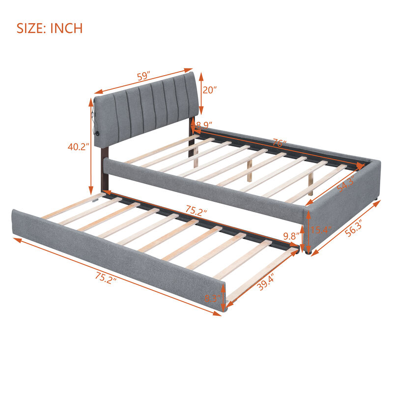 Merax Teddy Fleece Upholstered Platform Bed with Trundle