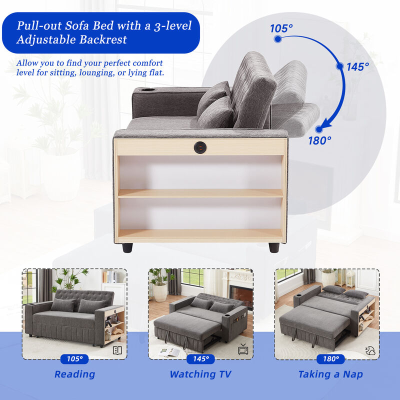Merax Modern Sleeper Sofa Pull-out Sofa Bed with Adjustable Backrest for Living Room
