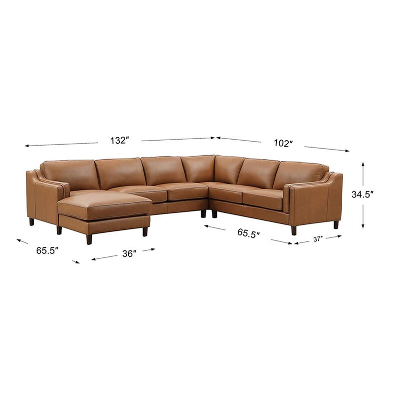 Bella Top Grain Leather U-Shaped Sectional with Left Chaise