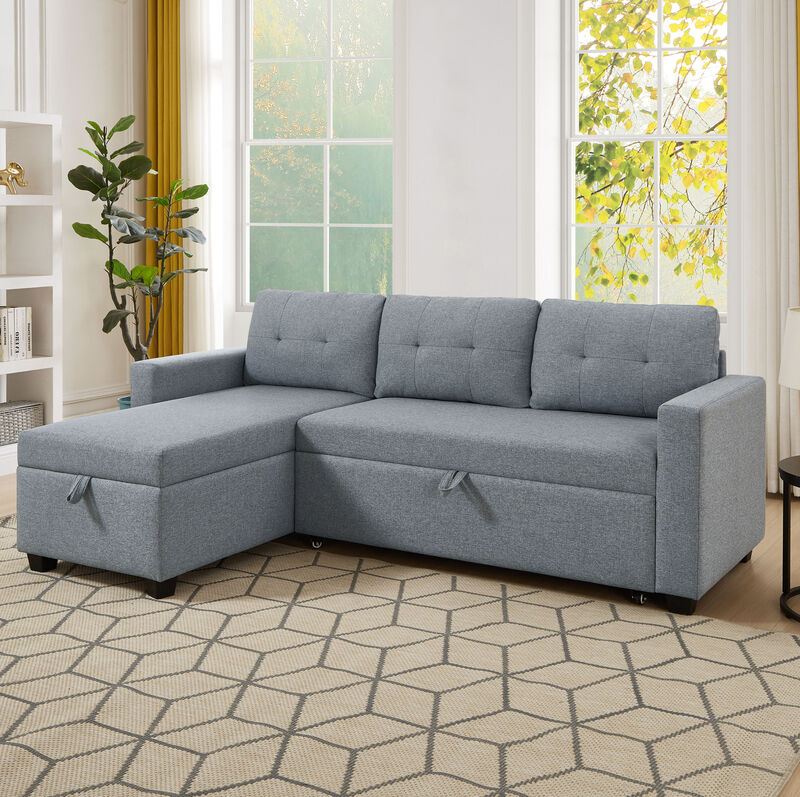 Merax Upholstered Pull Out Sectional Sofa with Storage Chaise