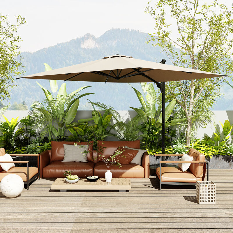 FUFU&GAGA Navy Blue Cantilever Umbrella | Heavy-Duty Outdoor Sunshade with Rotating Base