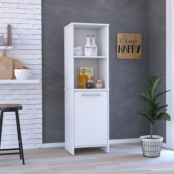 Eiffel Kitchen & Dining room Pantry, Two External Shelves, Single Door Cabinet, Two Interior Shelves White -White