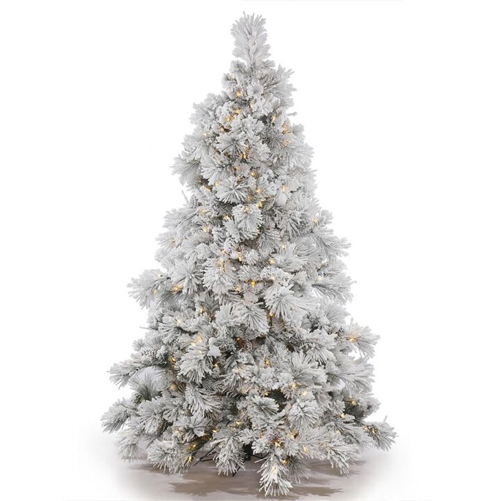 Vickerman  3.5 ft. x 35 in. Flocked White on Green Alberta Christmas Tree with Cone 150 Warm White LED Light