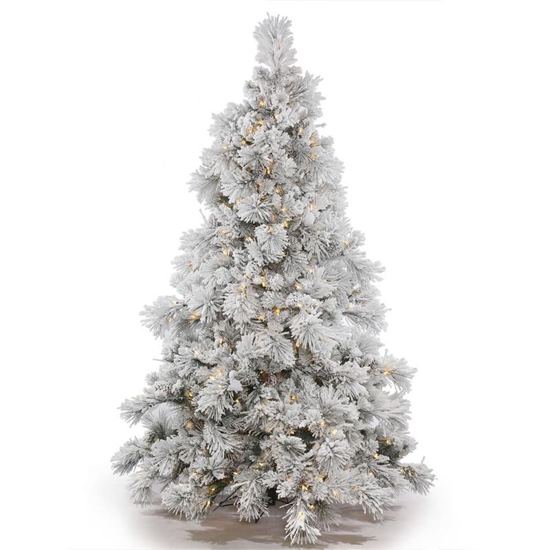 Vickerman  3.5 ft. x 35 in. Flocked White on Green Alberta Christmas Tree with Cone 150 Warm White LED Light