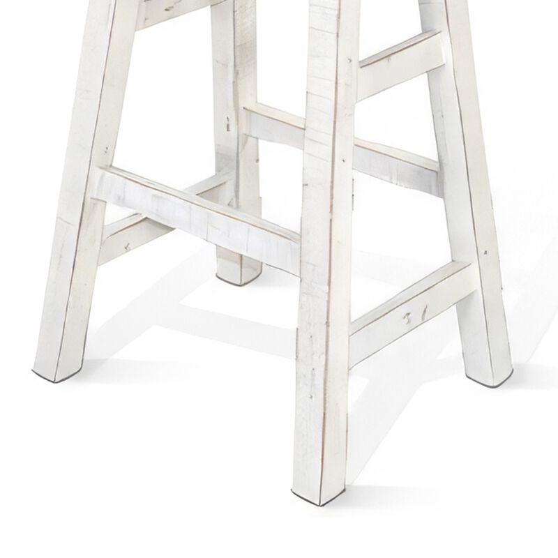 Rena Bar Stool Set of 2, Saddle Style Seat, White Sand Mahogany Wood - Benzara
