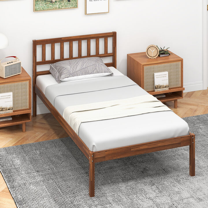 Wood Bed Frame with Headboard and Slat Support