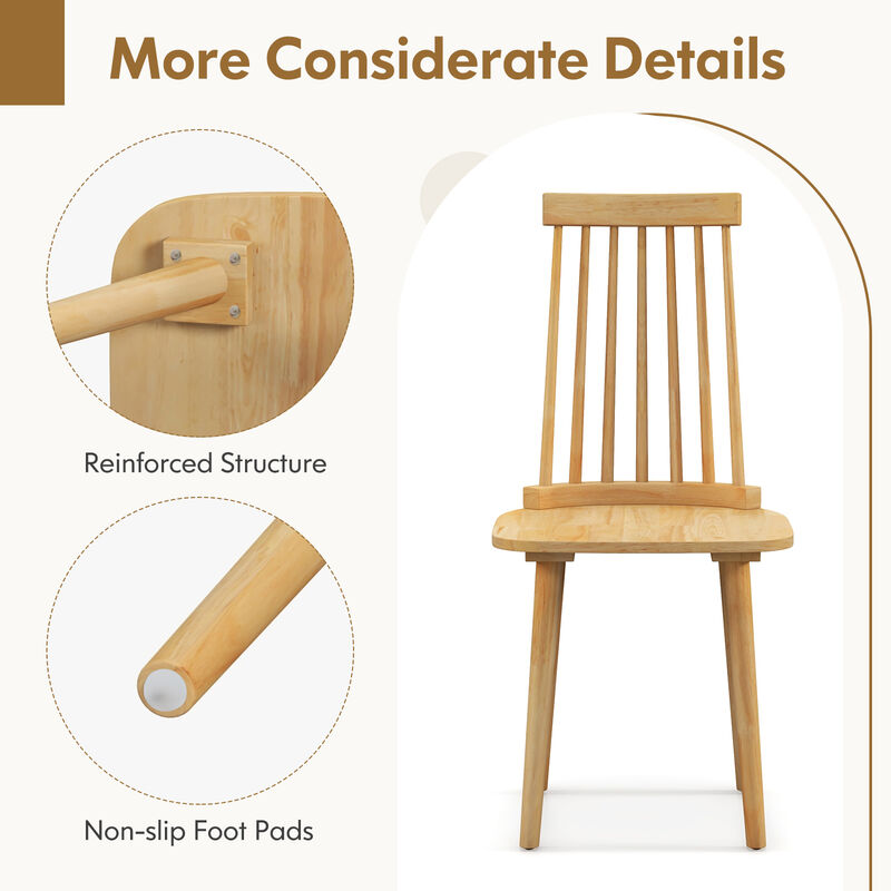 Windsor Dining Chairs Set of 2 with High Spindle Back and Natural Rubber Wood Legs