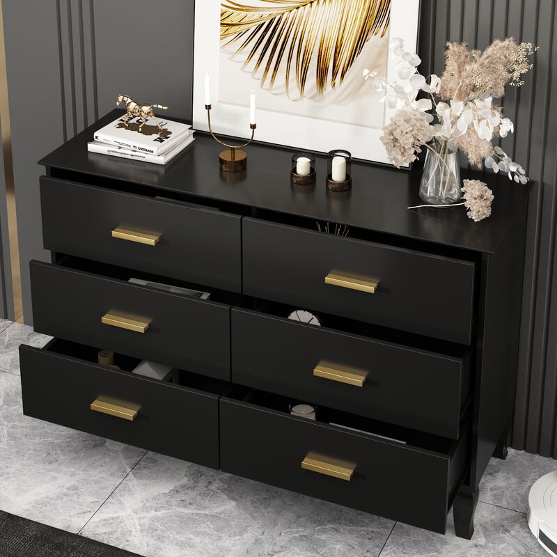 Black Sideboard with 6-Drawers, 31.5 in. H x 47.2 in. W x 15.7 in. D