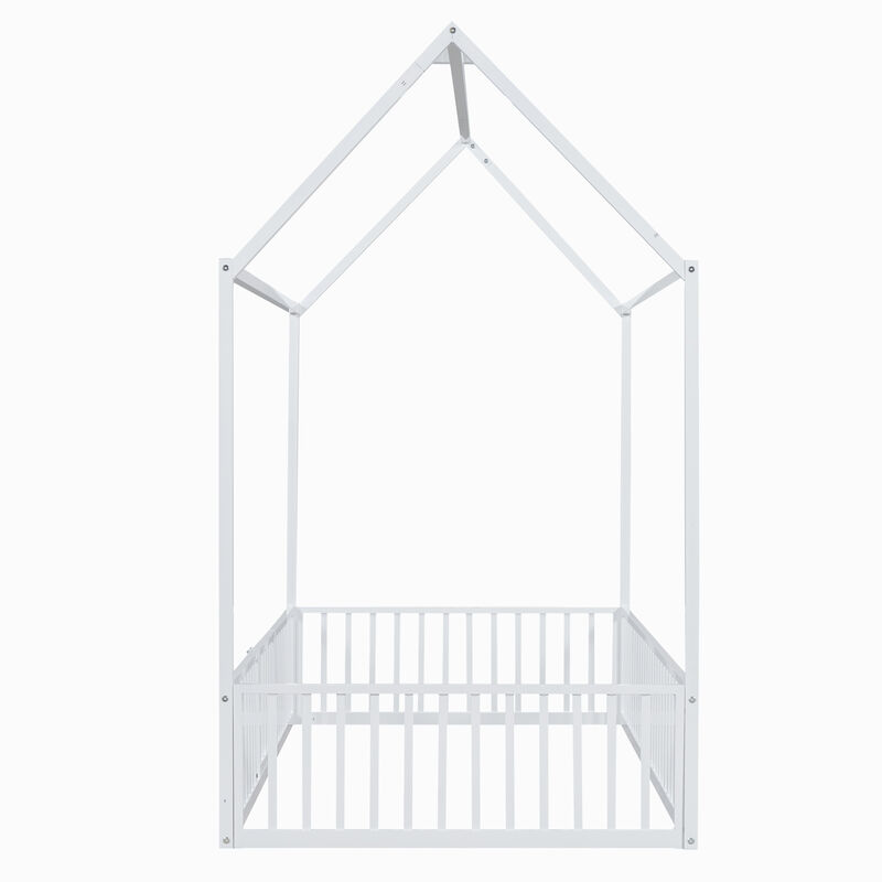 Merax Metal House Bed with Fence and Door
