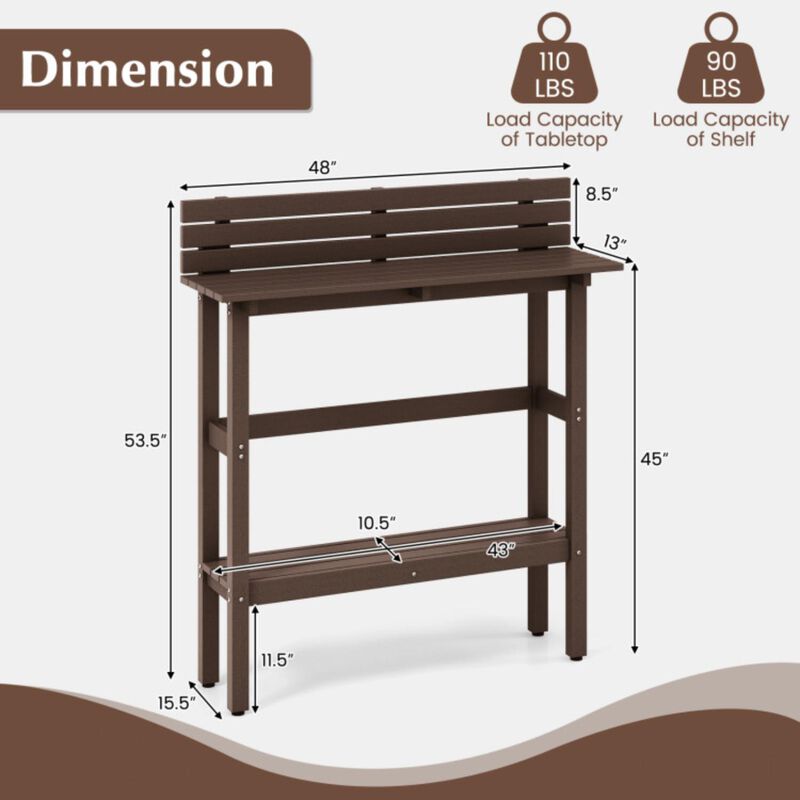 Hivvago 48" Patio Pub Height Table with Storage Shelf and Adjustable Foot Pads