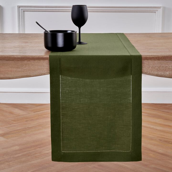Solino Home 100% Pure Linen Table Runner | Classic Hemstitch for Thanksgiving, Christmas
