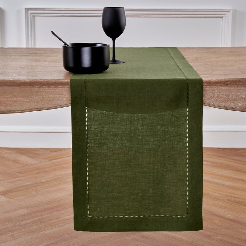 Solino Home 100% Pure Linen Table Runner | Classic Hemstitch for Thanksgiving, Christmas