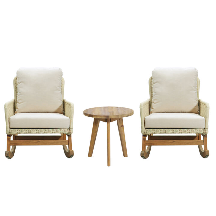 Merax 3-Piece Outdoor Rocking Chairs Side Table Seating Set
