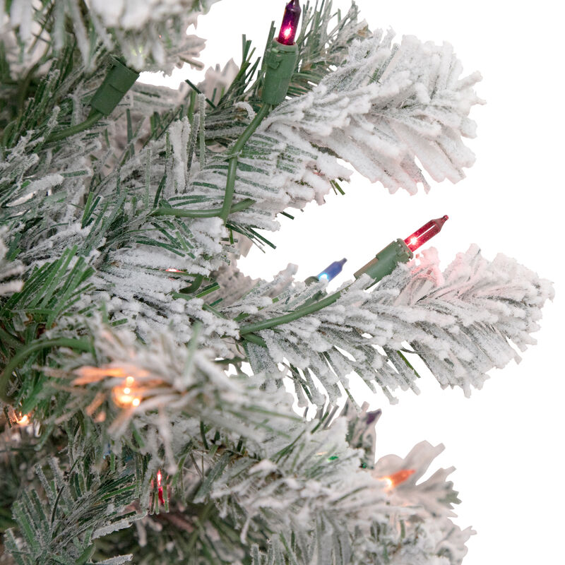4.5' Pre-Lit Flocked Madison Pine Artificial Christmas Tree  Multi Lights