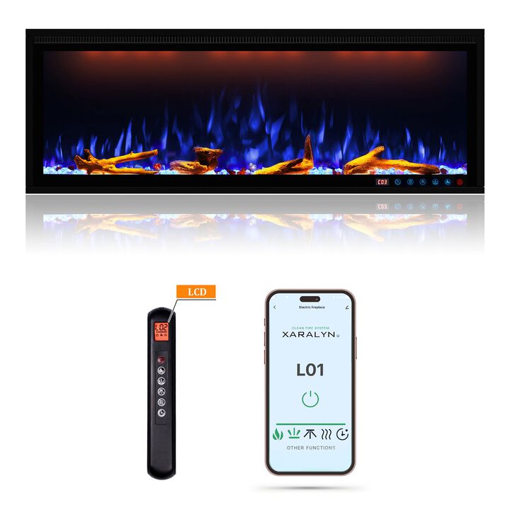 Smart 50” Wall-Mounted Electric Fireplace with Realistic Flame Effects, Dual Heating, and Alexa Compatibility