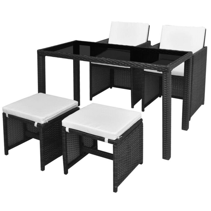 vidaXL 5 Piece Outdoor Dining Set with Cushions Poly Rattan Black