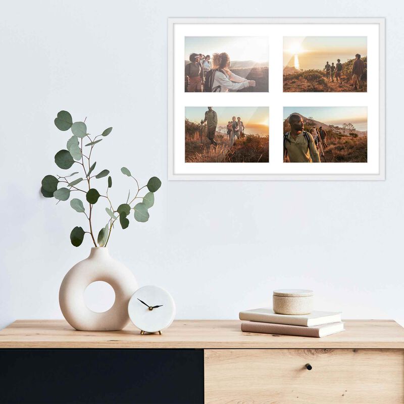 12x16 Wood Collage Frame with White Mat For 4 5x7 Pictures