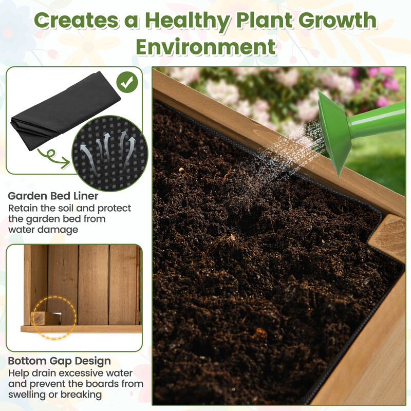 Wooden Rolling Raised Garden Bed with Trellis and Storage Shelf
