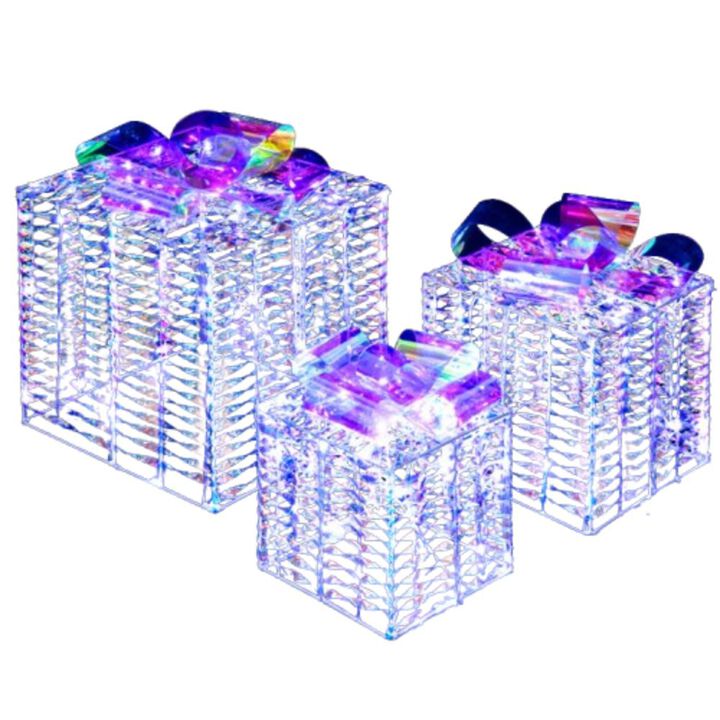 Hivvago Set of 3 Iridescent Christmas Gift Box with Iridescent Bows