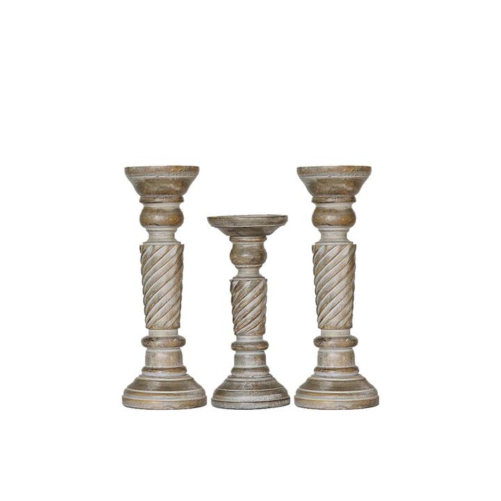 BBH Homes Traditional Gray Wash Eco-friendly Handmade Mango Wood Set Of Three 12",9" & 12" Pillar Candle Holder