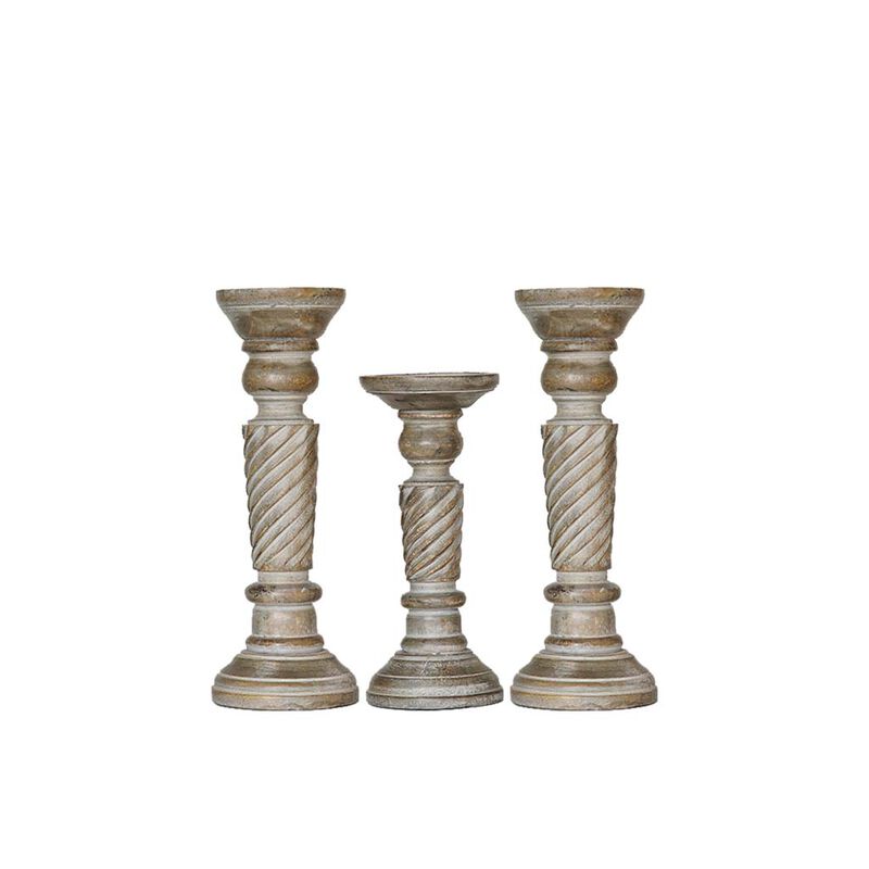 BBH Homes Traditional Gray Wash Eco-friendly Handmade Mango Wood Set Of Three 12",9" & 12" Pillar Candle Holder