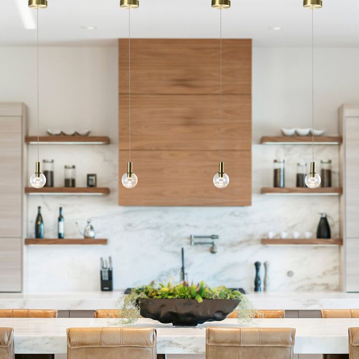 VONN Lighting Integrated LED Height Adjustable Pendant Light with Globe Shade, Brass